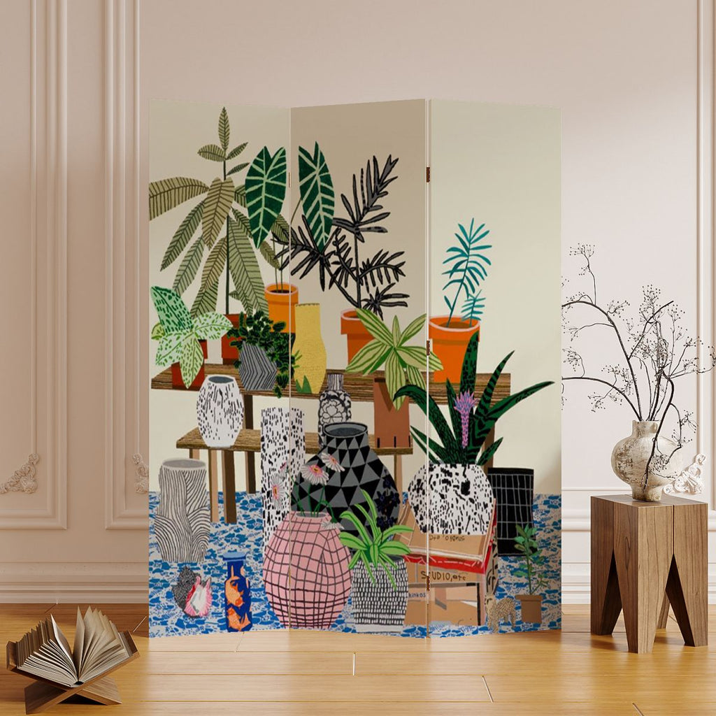 Multicolor Opaque Natural Wood Screen Divider with Fold-up Double Sided Print and Independent 5 Panels/4 Panels/3 Panels