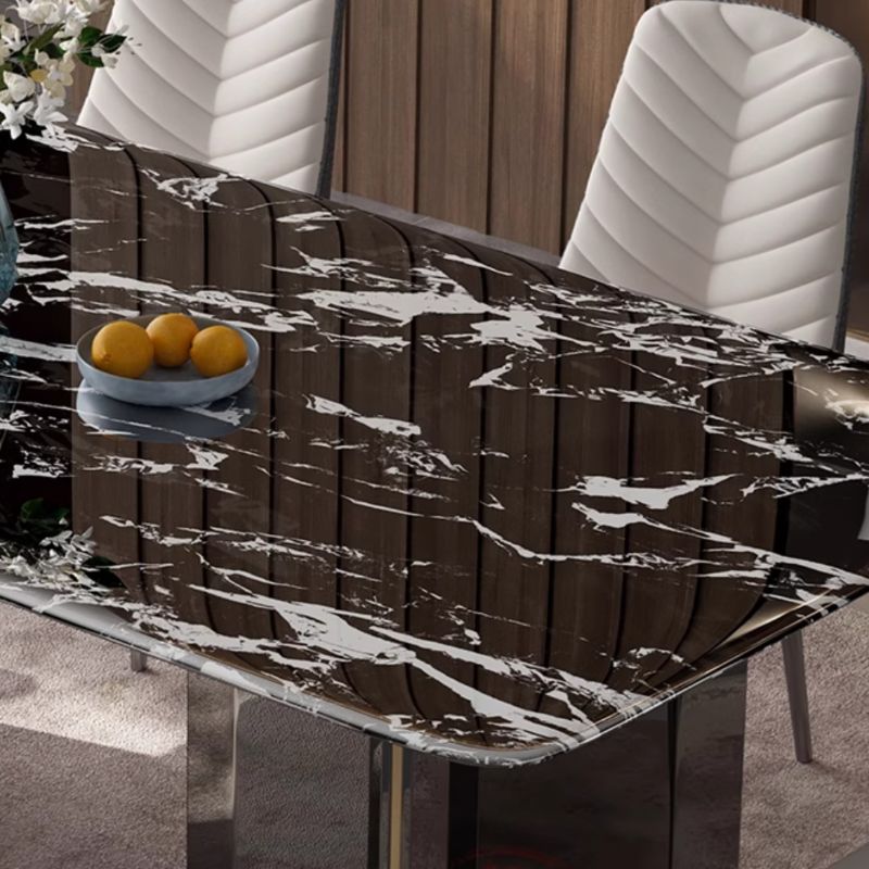 Black Stainless Steel Base Dirt-resistant Mixed-material Design Natural Marble Dining Table with Fixed Table in a Modern Simple Style, Seating for 4/6-person Seat