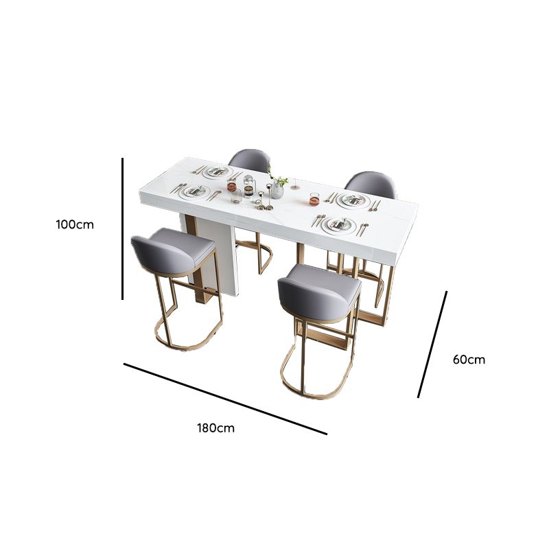 Luxurious High Top Table with White Marble Top, Dual Footing, Seating for 4/6/8, Chalk Color, Rectangle Shape