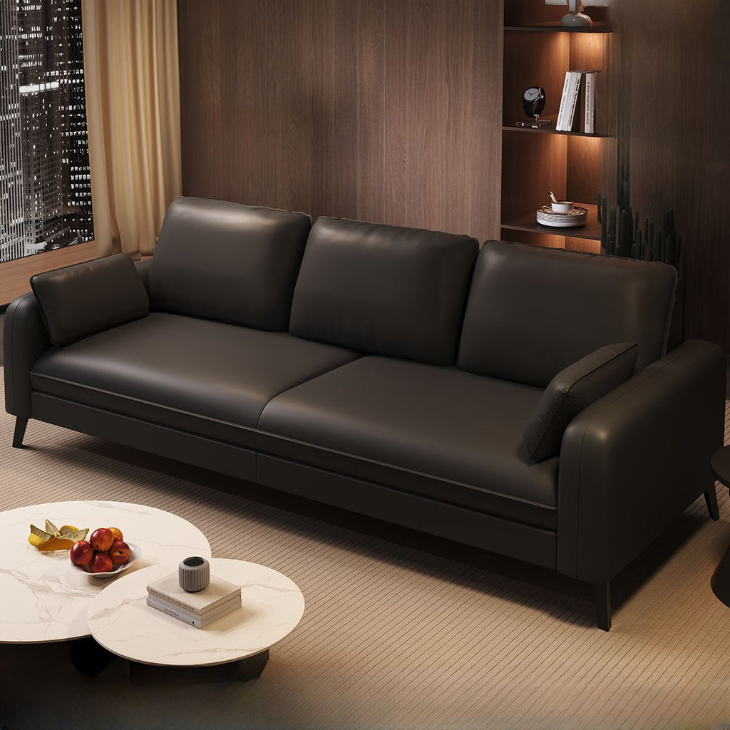 Synthetic Leather Standard Sofa in Dark Gray/Cream/Amber Color with Armrest