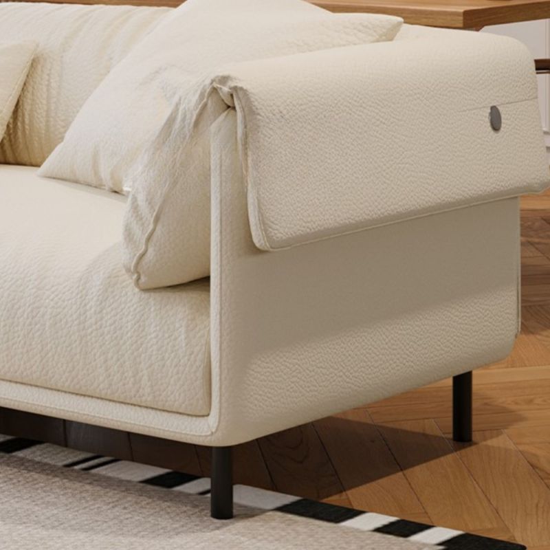 Drawing Room Standard Sofa in Genuine Leather/Flannel with White/Cerulean/Tan Upholstery, Armrest, and 3 Pillows