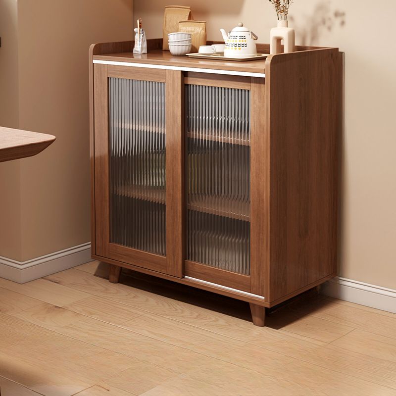 Art Deco Sideboard with 3 Drawers, Closet, 2/3 Shelves, Pantry Hutch, Engineered Wood Countertop, and Sliding Doors