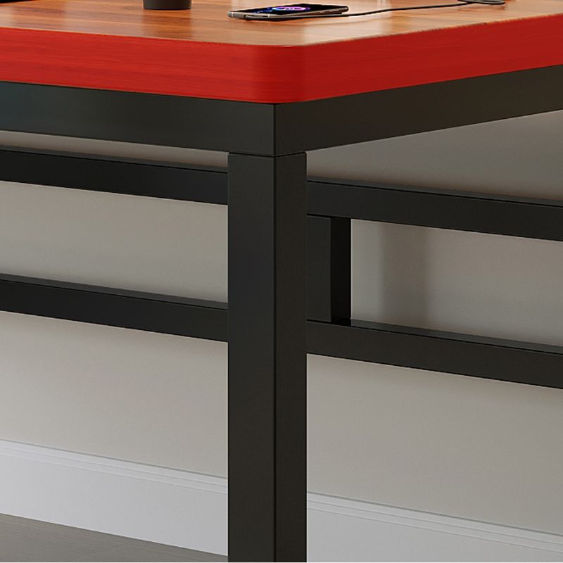 Black/Chalk Rectangular Metal Table with Cable Management and Twin Support Base, Warp Resistant and Rounded Corners