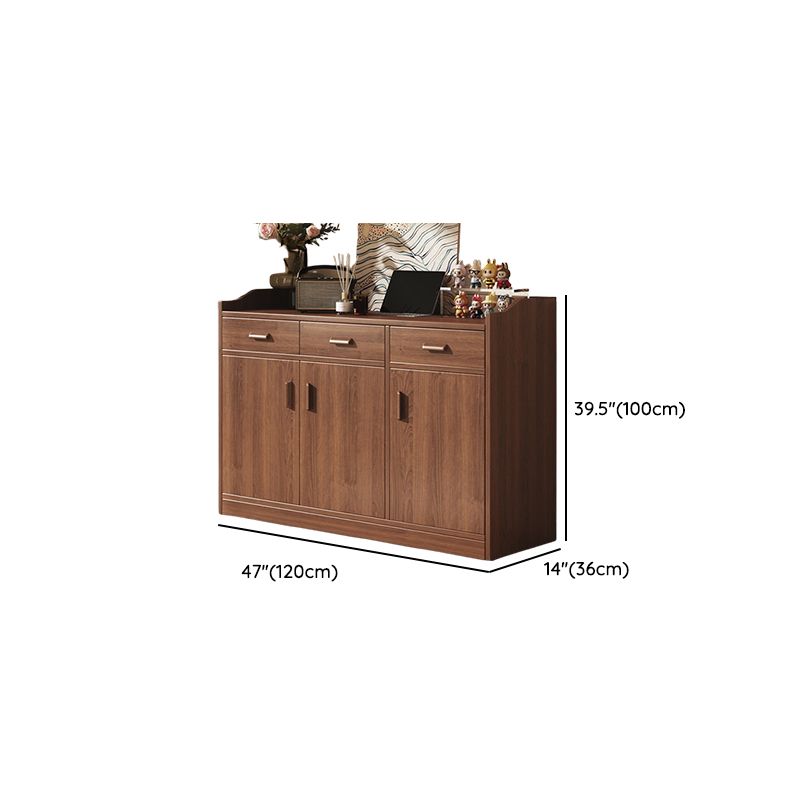 Modern Simple Style Narrow Sideboard with 3 Drawers, Hutch, 2 Shelves, Engineered Wood Countertop, and 3 Doors