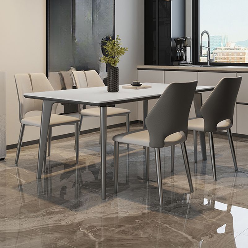 Simple Rectangular Dining Table with Slate Tabletop, Fixed Mechanism, and Chalk Color