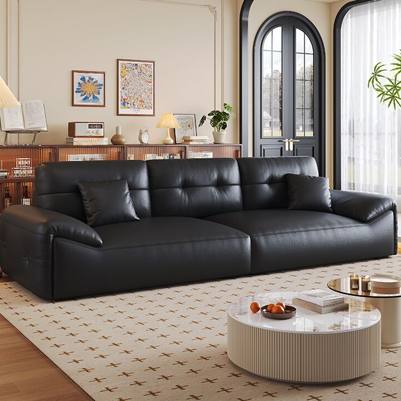 Modish Solid Color Scratch-immune Standard Sofa in Black with 5 Person/6-Seater/4-seater Capacity, Pillow Top Arm, and 2 Pillows