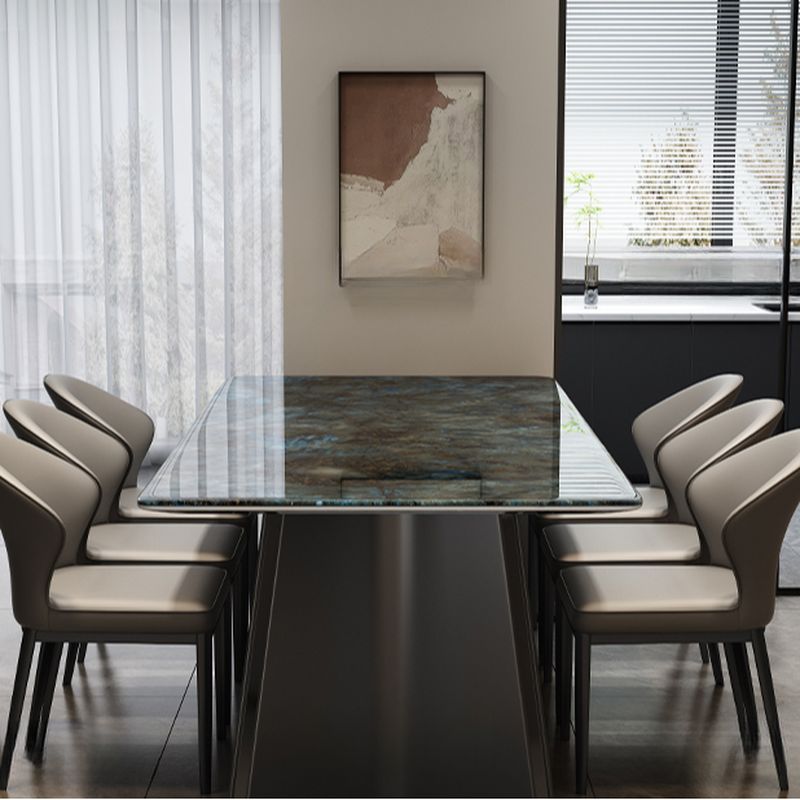 Marble Effect Dining Table in Modish Style with Steel Ink Base, Fixed Table, Dirt-resistant, 6-person Seat/Seats 4, Mixed Materials
