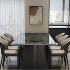 Marble Effect Dining Table in Modish Style with Steel Ink Base, Fixed Table, Dirt-resistant, 6-person Seat/Seats 4, Mixed Materials