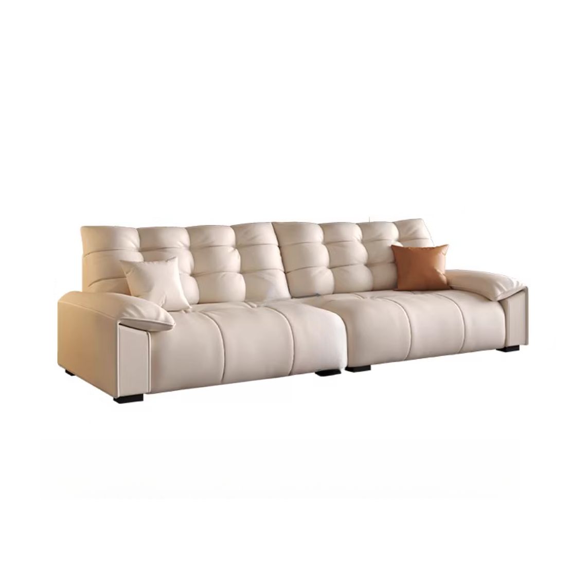 Modish Solid Color Stain Resistant Standard Sofa/Single Sofa in Beige with Pillow Top Arm and 2 Pillows/1 Pillow, Available in 4-seater/3-seater/6-Seater