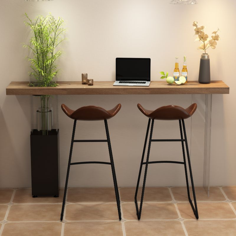 Modern Rectangular Pine Wood Pub Table with Two-sided Pedestal in Wood Grain