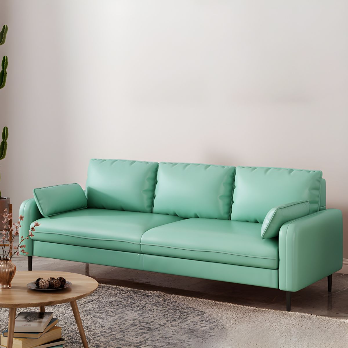 3-Seater Faux Leather Sofa Mid Century Loose Back Square Arm Settee