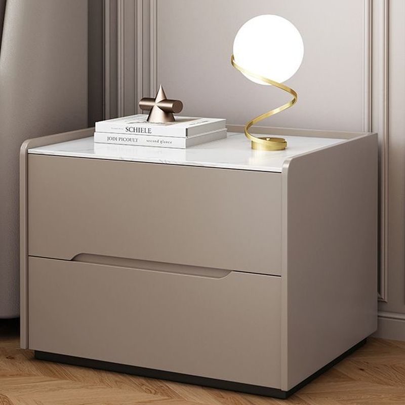 Modish Nightstand With Drawer Organization Featuring 2 Drawers and Stone Countertop