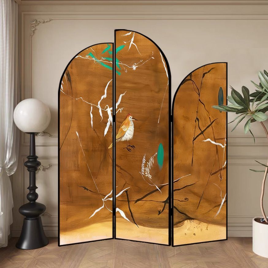 Screen Divider Minimalist Opaque Fold-up with Natural Wood Frame, 3 Panels, Double Sided Print, and Independent Design