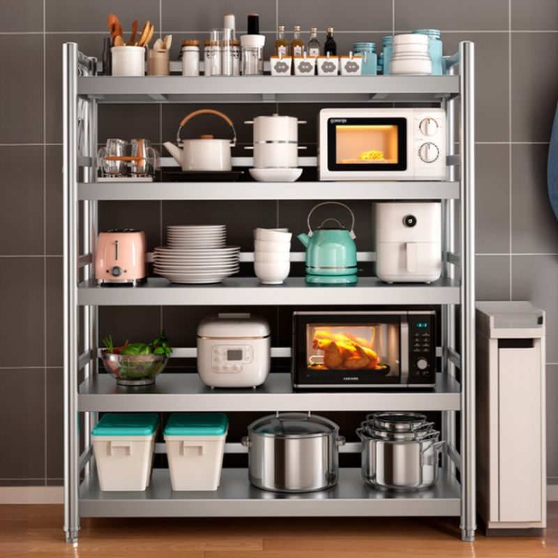 Metallic Minimalist Food Rack with Shelves in Stainless Steel, Detached Installation