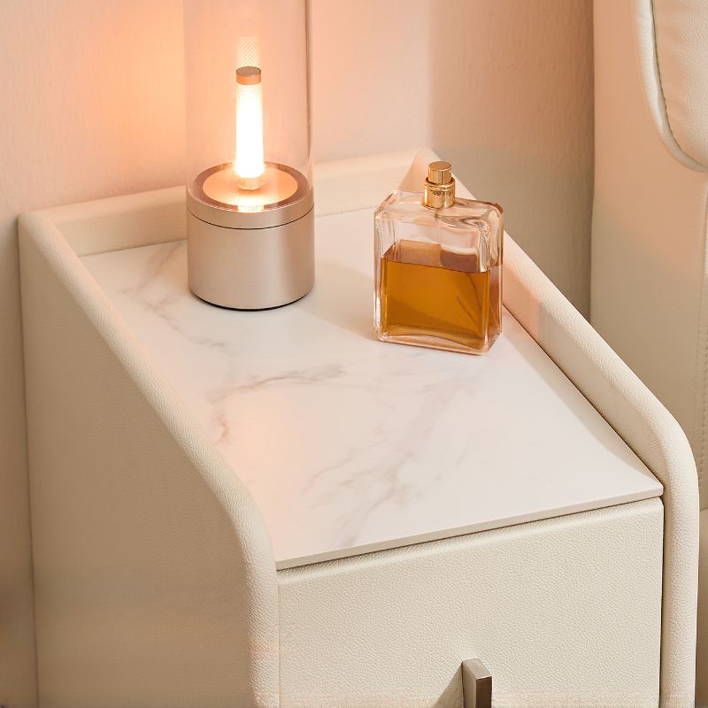 Modish Nightstand With Drawer Organization, 2 Drawers, Stone Countertop, and Leg