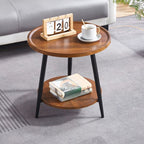 Contemporary Orbicular Chairside Table with Engineered Wood and Three Legs, Featuring Tray Top and Shelf