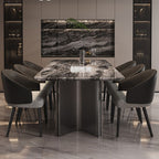 Modern Engineered Marble Dining Table in Ink with Fixed Mechanism, Dirt-resistant Marble Slab, and Mixed Materials for Seating 6/4