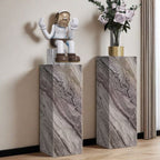 Tan Square Marble Pattern Stone Display Table with Unfinished Finish, 30 to 39 in/20 to 29 in Height, Up to 19 in Size