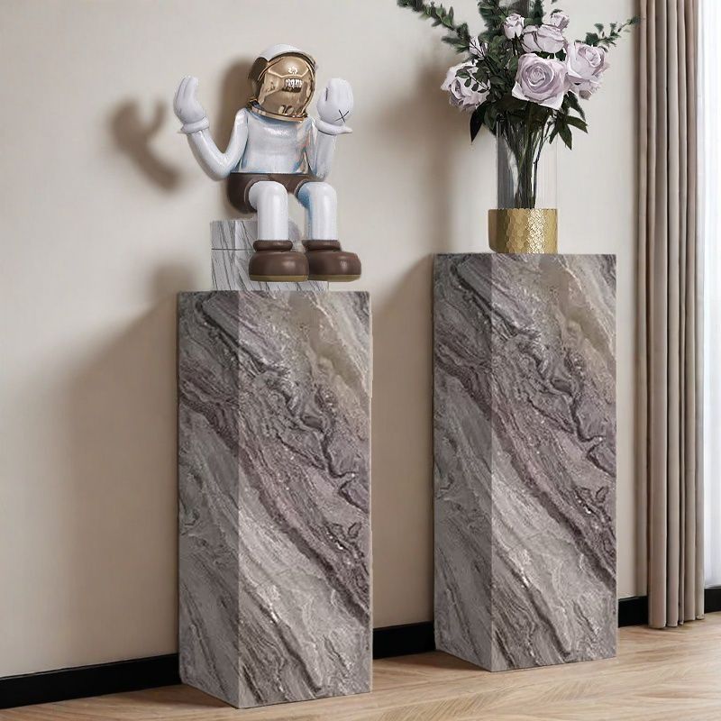 Tan Square Marble Pattern Stone Display Table with Unfinished Finish, 30 to 39 in/20 to 29 in Height, Up to 19 in Size