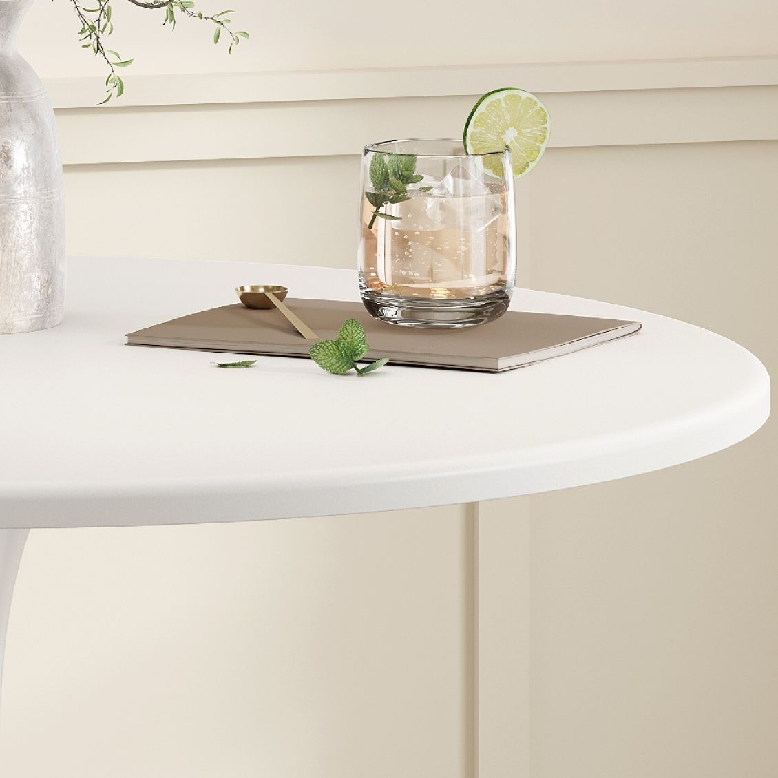 Modern Circular Composite Wood Pub Table with Pedestal in White