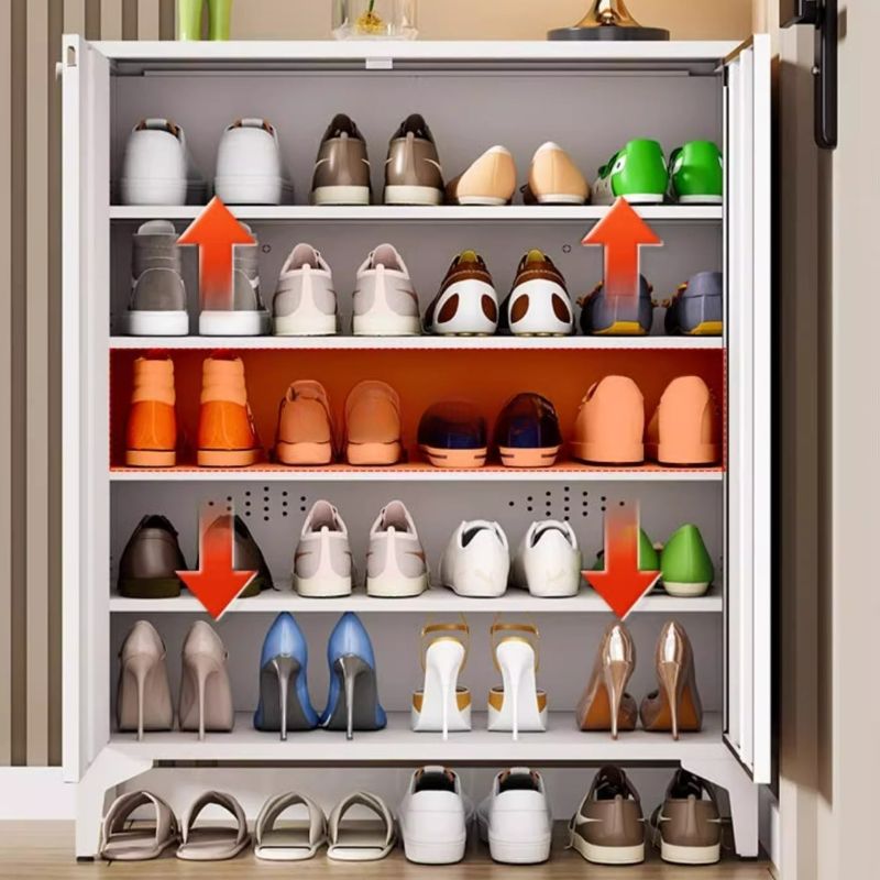Metal 5 Tiers Shoe Stack with Shelf, Unattached Gate, Dustproof Cover, and Closed Back