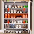 Metal 5 Tiers Shoe Stack with Shelf, Unattached Gate, Dustproof Cover, and Closed Back