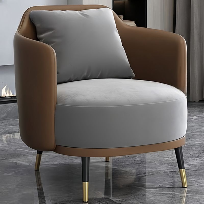Simplistic Solid Color Arm Chair with Pillow Back in Grey, Including Arms and Pillow