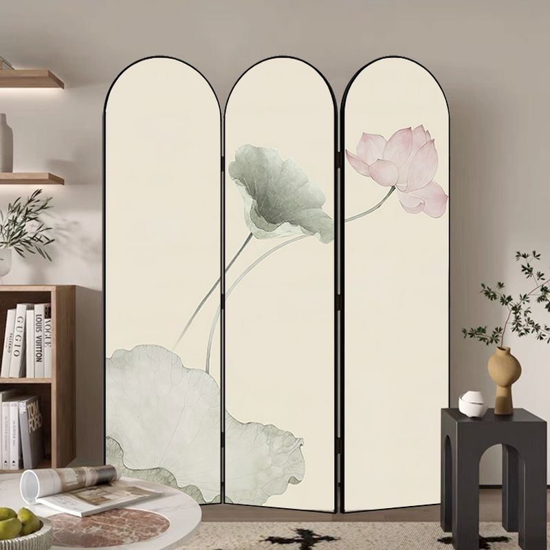 Minimalist Opaque Fold-up Screen Divider with Natural Wood Frame and 3 Panels, Double Sided Print, Independent