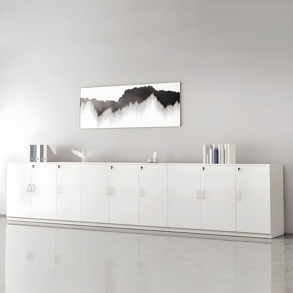 Modern Cabinet Wood Lateral Adjustable Storage Shelves and Locking Drawers File Cabinet