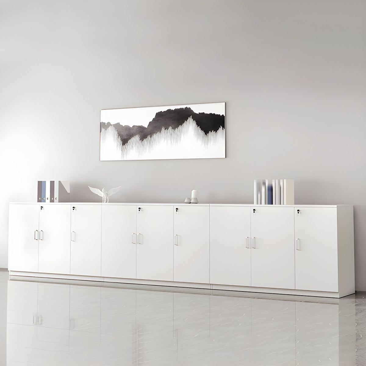 Modern Cabinet Wood Lateral Adjustable Storage Shelves and Locking Drawers File Cabinet