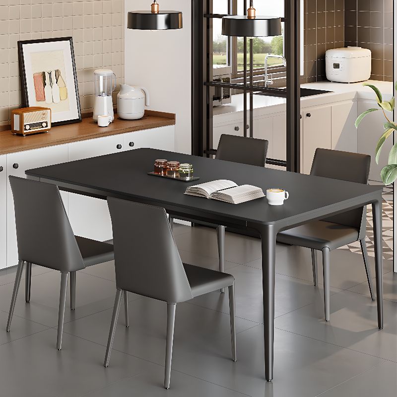 Simple Rectangular Dining Table with Slate Tabletop, Fixed Mechanism, and Ink Color