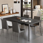 Simple Rectangular Dining Table with Slate Tabletop, Fixed Mechanism, and Ink Color