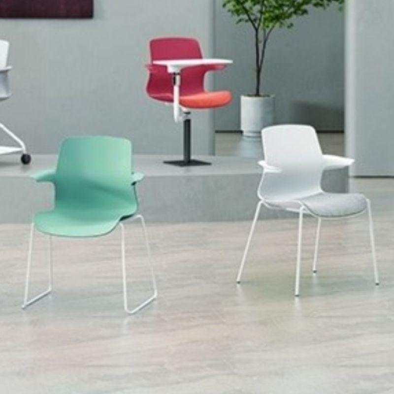 Casual Cerulean Side Chair with Solid Back, Support Rail Arms, Non-foldable Metal Frame for Tile Flooring