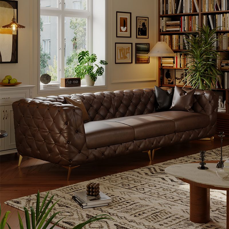 Drawing Room Standard Sofa in Midnight Black/Mocha/Coffee Pu Leather with Armrest and 4 Pillows