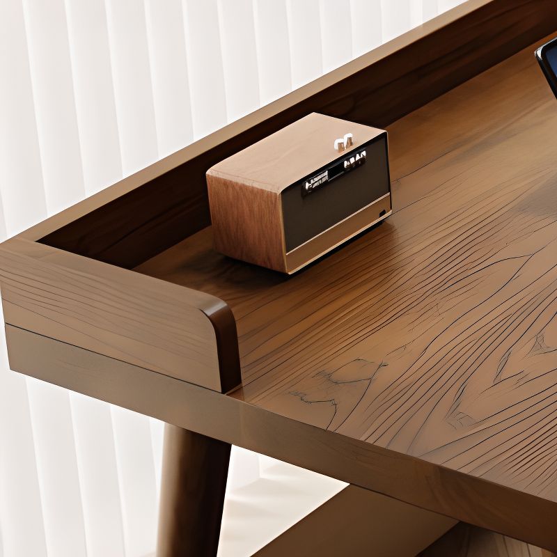 Casual Writing Desk with Easy Assembly and Odor Resistant H-Shape Base in Light Brown Pine Wood, Unattached Installation