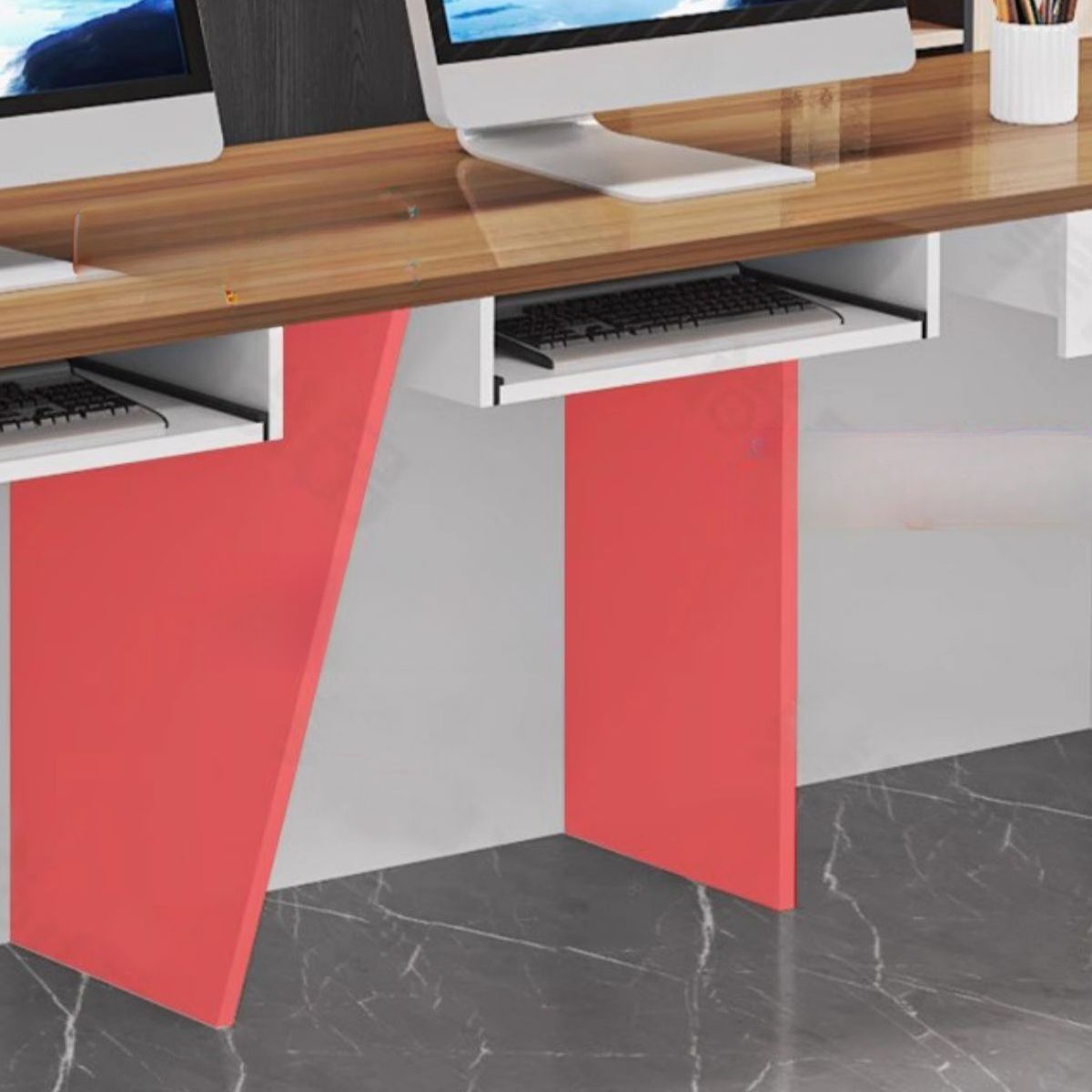 L-Shape Desk with 1 Cabinet, Hutch, Keyboard Tray, Cable Management, Desk Return, Filing Cabinet, and 1 Drawer Pedestal