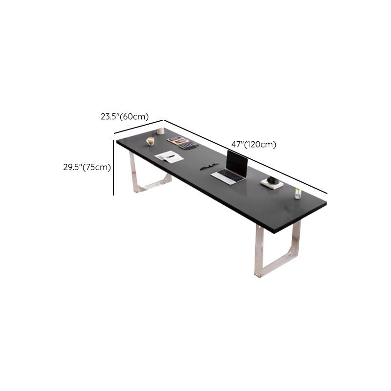 Casual Writing Desk with Easy Assembly, Scratch-proof Sleigh Base, Ink Pine Wood/Slate Top