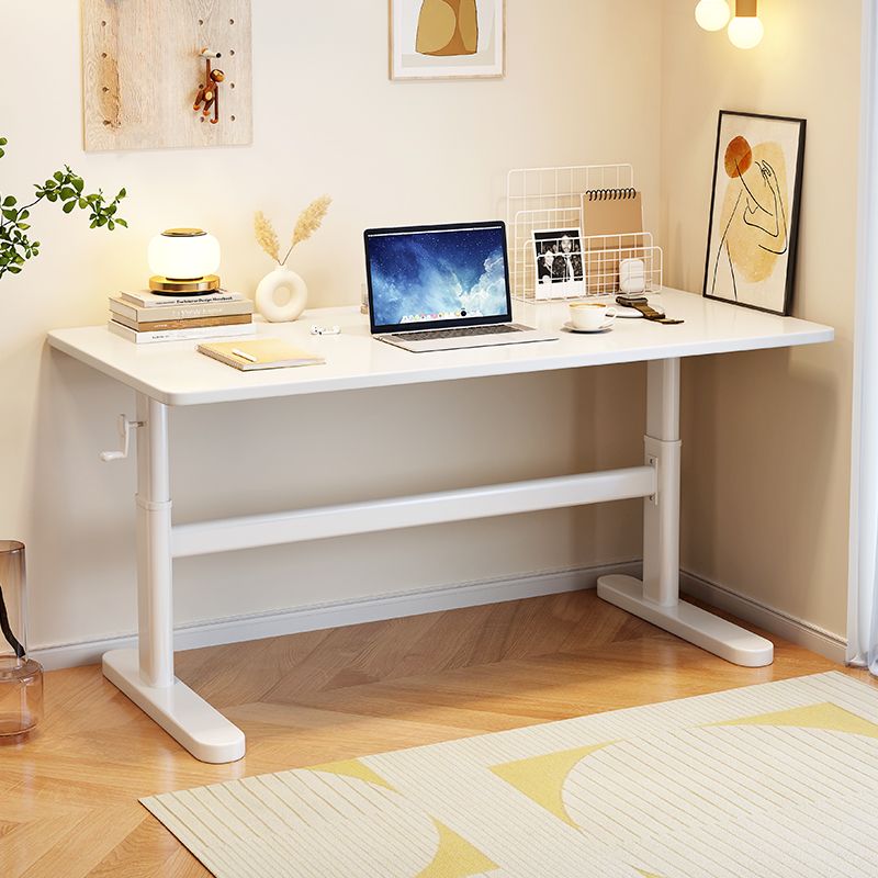 Trendy Rectangular Height-Adjustable Laminate Writing Table in Chalk/Unfinished Color with Hand-Operated Adjustment