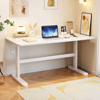Trendy Rectangular Height-Adjustable Laminate Writing Table in Chalk/Unfinished Color with Hand-Operated Adjustment