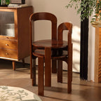 Art Deco Dinette Side Chair with Ventilated Back, Ink/Tan/Unfinished Color Natural Wood Legs, Stackable Design, and Foot Pads