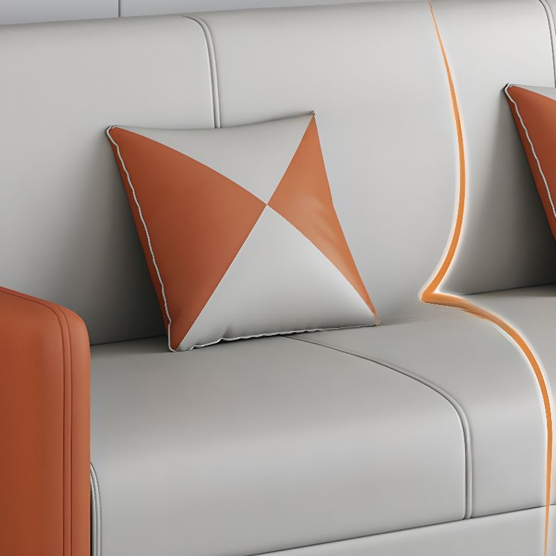 Convertible Sofa in Gray/Cerulean/Off-White with Armrest and 3 Pillows