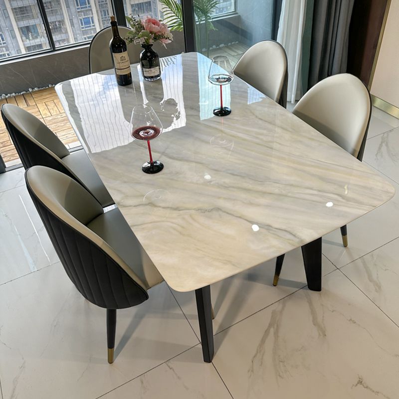 6-person Seating/4 People Minimalist Scratch-durable Off-white Marble Marble Top Dining Table with Legs, Mixed Materials