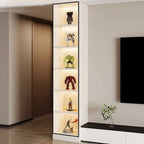 Elegant Glass Display Cabinet with Wood and Lighting Included