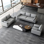 3-Seater Faux Leather Sofa Mid Century Loose Back Square Arm Settee