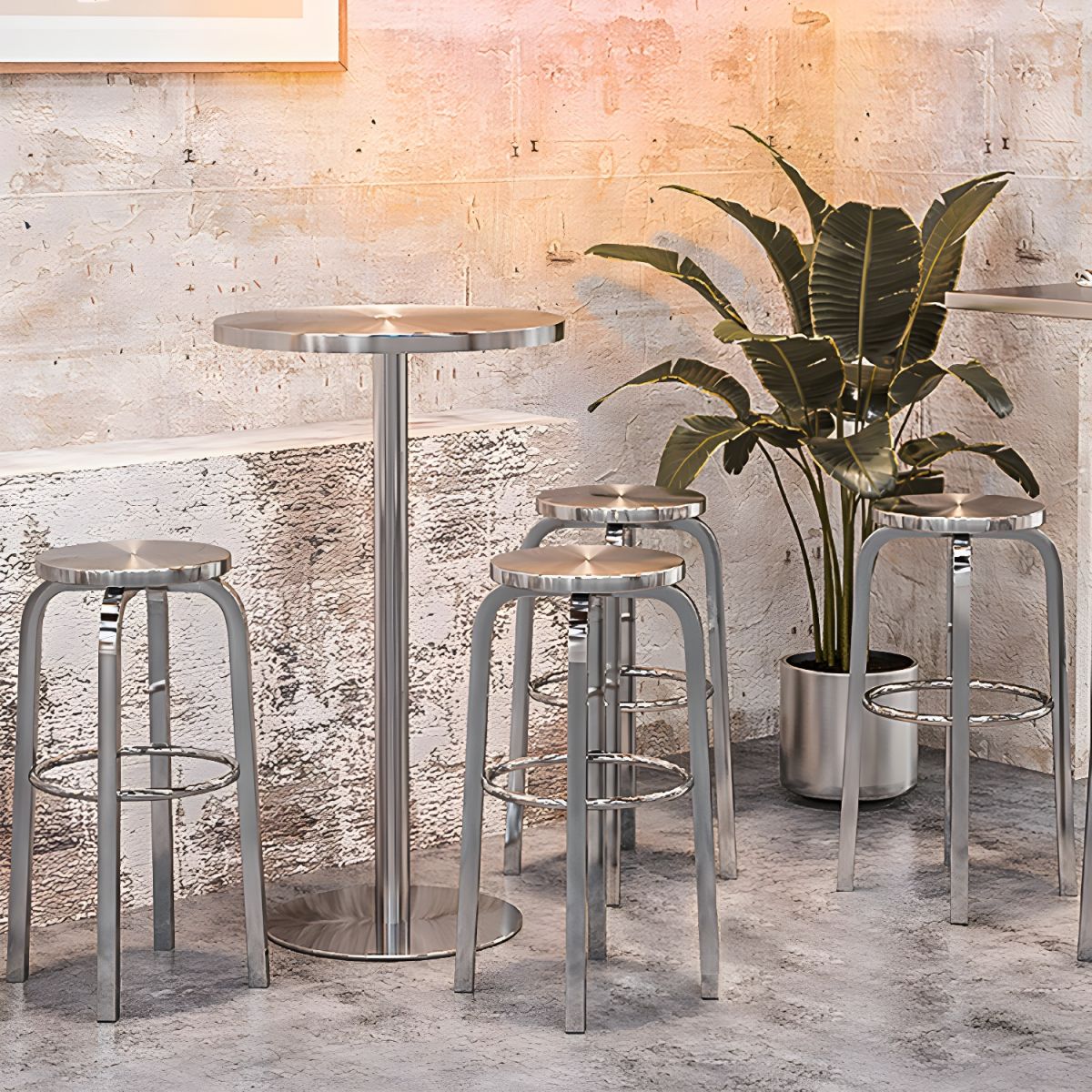 1/2/4 Pieces Silver Stainless Steel Contemporary Bar Pub Table Set