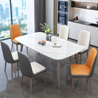 7-Piece Metal Modern Dining Set with Slate Table Top and Upholstered Chairs in Violet Color