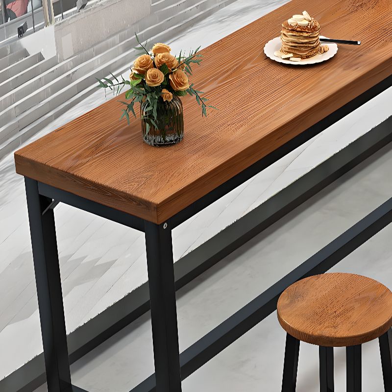 Simplistic Pub Table with Lumber Top and Trestle Base in Auburn, Rectangle Shape with Foot Pedestal