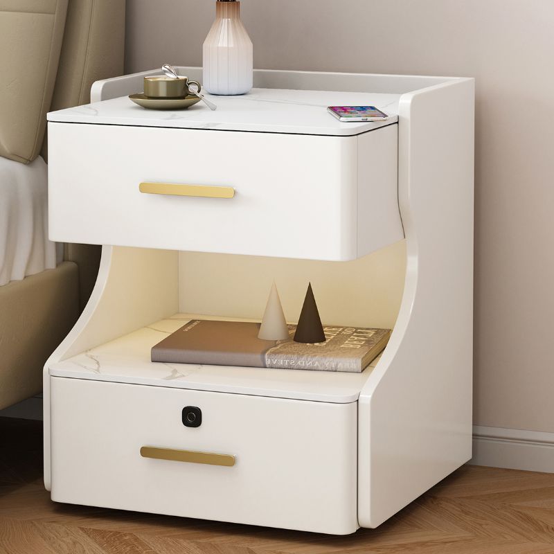 Modish Nightstand With Drawer Organization Featuring USB Port and Stone Countertop