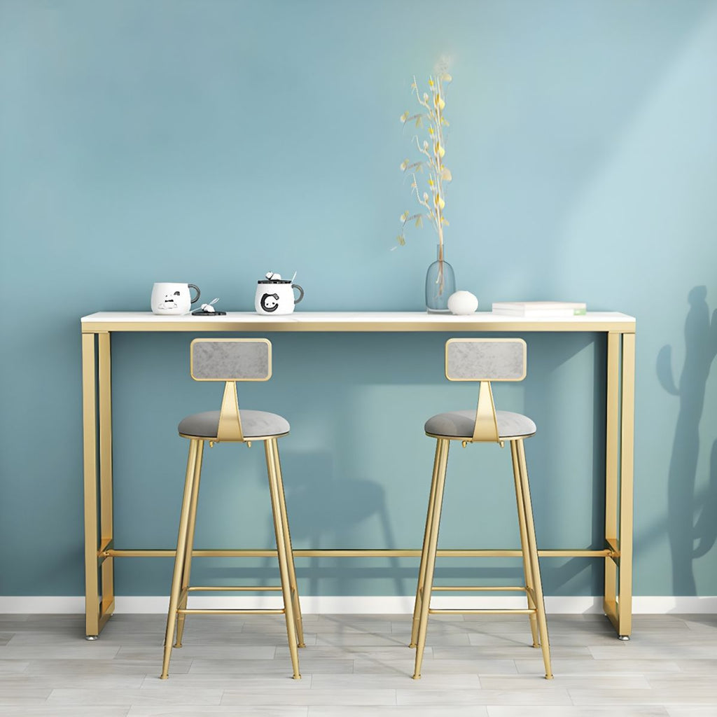 Glam Metal Home Bar Set with Gold Upholstered Chairs and Footrest