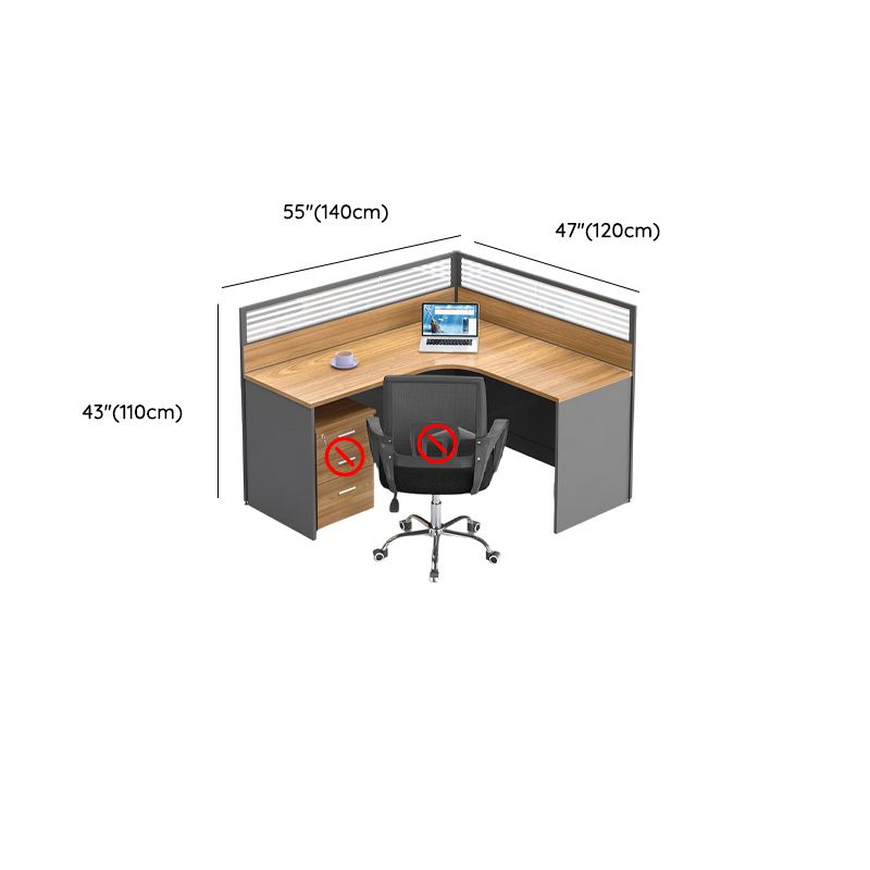Art Deco T-Shape/L Shaped Office Desk with Reclaimed Wood Top in Wood Grain, Pc Desk Included with Twin Support